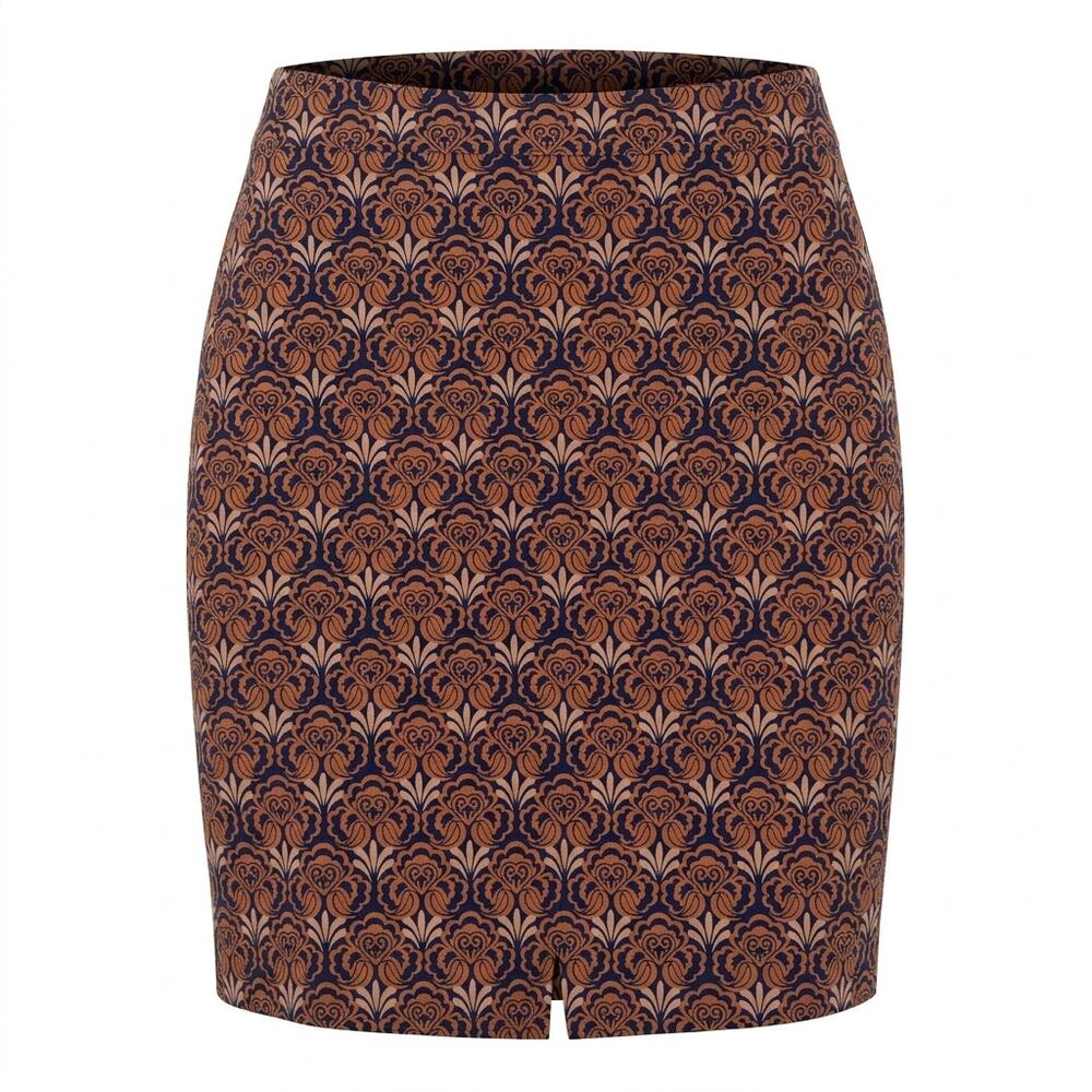 Loft Petites Navy Geometric Print Stretch Pencil Skirt Women Size 0P